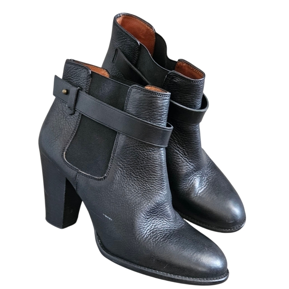 Madewell 'Lonnie' Ankle Bootie Sz 8 Black Leather Stacked Heels Side Flaw